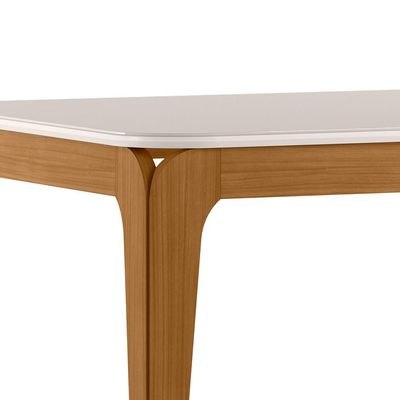 Mesa de Jantar Retangular com Tampo de Vidro Aurea Off White e Ypê 160 cm
