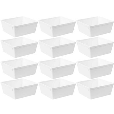 Jogo 12 Travessas Retangulares 1,4L Plástico Branco Saladeira Coza Uno Servir Buffet Restaurante