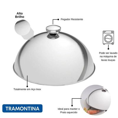 Kit 4 Cloches Tramontina Aço Inox 24,5cm Restaurantes Hóteis Eventos Cúpula Pratos Quentes