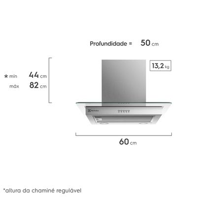 Coifa de Parede Electrolux 60cm de Vidro Efficient com Luz de Led (CE6VX) 220V
