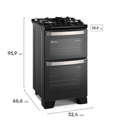 Fogão 4 bocas Electrolux Preto Experience Mesa vidro, 2 Fornos e Tripla Chama (FE4DP) 127V