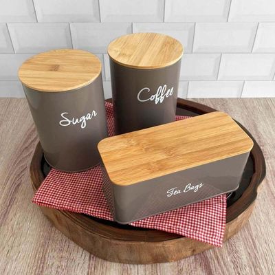 Kit 2 Latas Porta Mantimentos Pote Hermético para Açúcar com Tampa Bambu Haus Concept Sugar