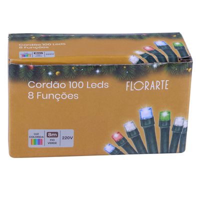 Cordão 100 LEDs Fio Verde com 8 Funções 220V Colorido 8m D&A