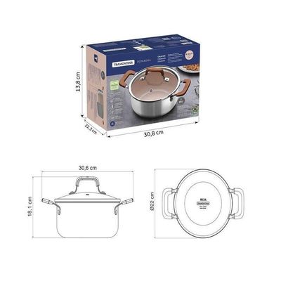 Caçarola Tramontina Romagna Aço Inox E Alumínio 20cm Com Revestimento Cerâmico Marfim