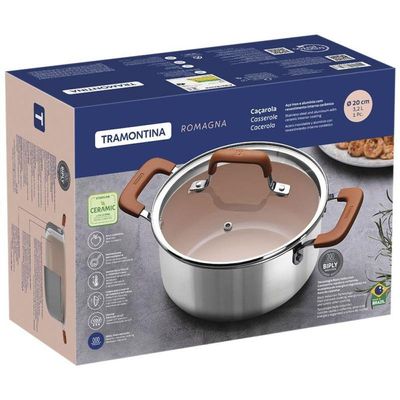 Caçarola Tramontina Romagna Aço Inox E Alumínio 20cm Com Revestimento Cerâmico Marfim