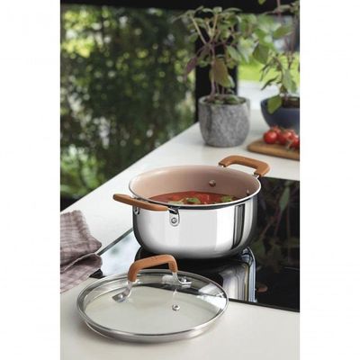 Caçarola Tramontina Romagna Aço Inox E Alumínio 20cm Com Revestimento Cerâmico Marfim