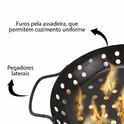 Panela Churrasqueira Fritadeira Grelha Antiaderente Cesto Churrasco Legumes Camarao Peixe Grelhado