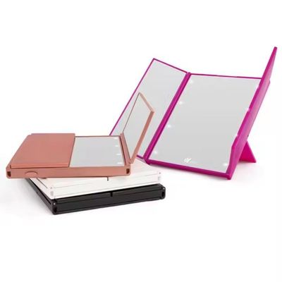 Espelho Led Maquiagem Bolsa Triplo Com Aumento Dobravel Portatil Iluminacao Mesa Bancada Viagem