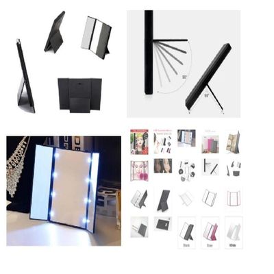 Espelho Led Maquiagem Bolsa Triplo Com Aumento Dobravel Portatil Iluminacao Mesa Bancada Viagem