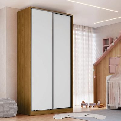 Guarda Roupa 2 Portas de Correr Freijó Natural Branco 120x59,8x235cm Emovell