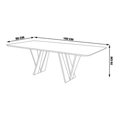 Mesa 6 Lugares 160cm Tampo Com Vidro Shuri Preto/ébano
