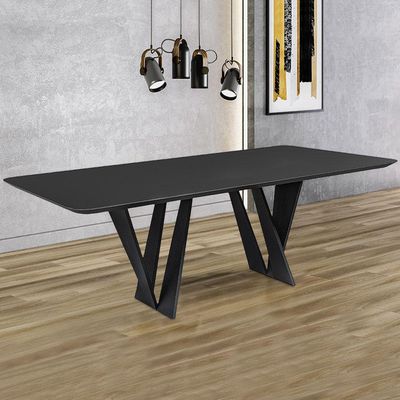 Mesa 6 Lugares 160cm Tampo Com Vidro Shuri Preto/ébano