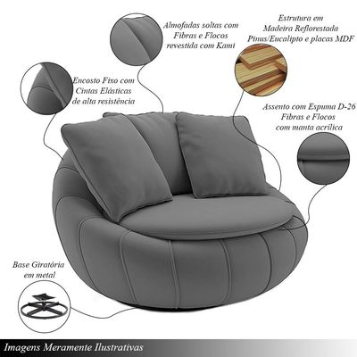 Kit 2 Poltronas Giratória Sala de Estar com Almofadas Afrodite Cinza Escuro Veludo G45 - Gran Belo