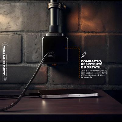 Carregador Adaptador Bivolt Energy Cube - Preto - Entrada USB-A + Tipo C + 4 Tomadas - Gshield