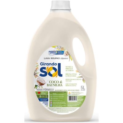 Kit com 1 Lava Roupas 5L + 2 Amaciante Líquido 1,5L  Roupas Delicadas Girando Sol Coco e Baunilha