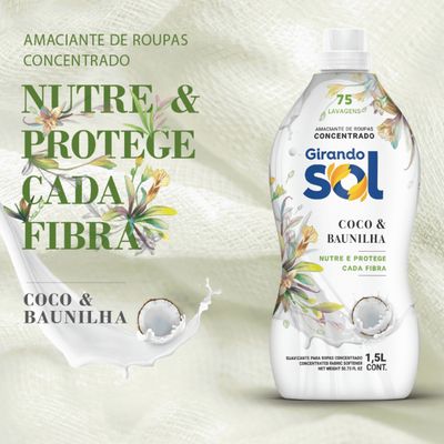 Kit com 1 Lava Roupas 5L + 2 Amaciante Líquido 1,5L  Roupas Delicadas Girando Sol Coco e Baunilha