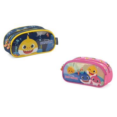 Estojo Escolar Infantil Duplo Baby Shark Luxcel EI39004BS Rosa