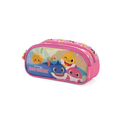 Estojo Escolar Infantil Duplo Baby Shark Luxcel EI39004BS Rosa