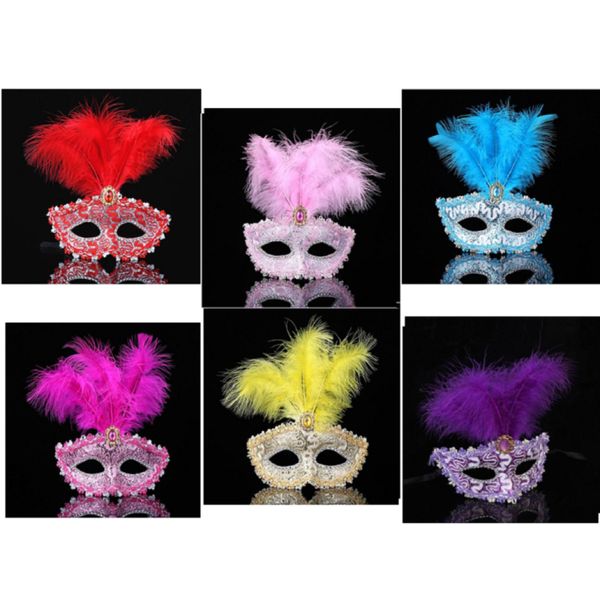 Mascara Veneziana Luxo C/ Plumas Carnaval Festas Baile Vermelho