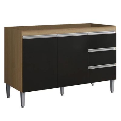 Balcão Gabinete Cozinha Andreia 120cm 2 Porta Ajl Móveis S-t Amêndoa Preto