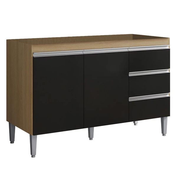 Balcão Gabinete Cozinha Andreia 120cm 2 Porta Ajl Móveis S-t Amêndoa Preto