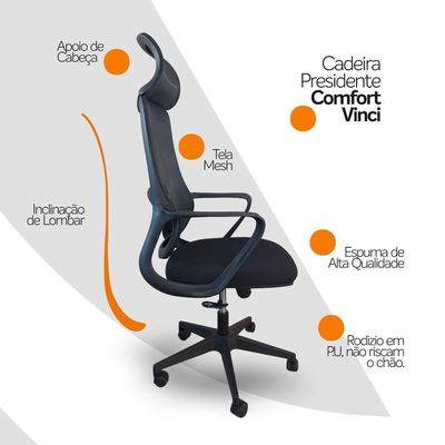 Cadeira Presidente Oficial Comfort Vinci Com Apoio