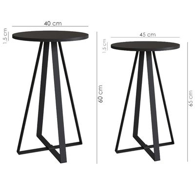 Conjunto Mesa De Centro Sala De Estar 27959 Preto Artesano Preto