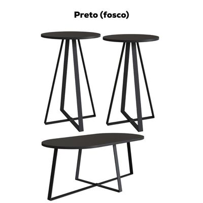 Conjunto Mesa De Centro Sala De Estar 27959 Preto Artesano Preto