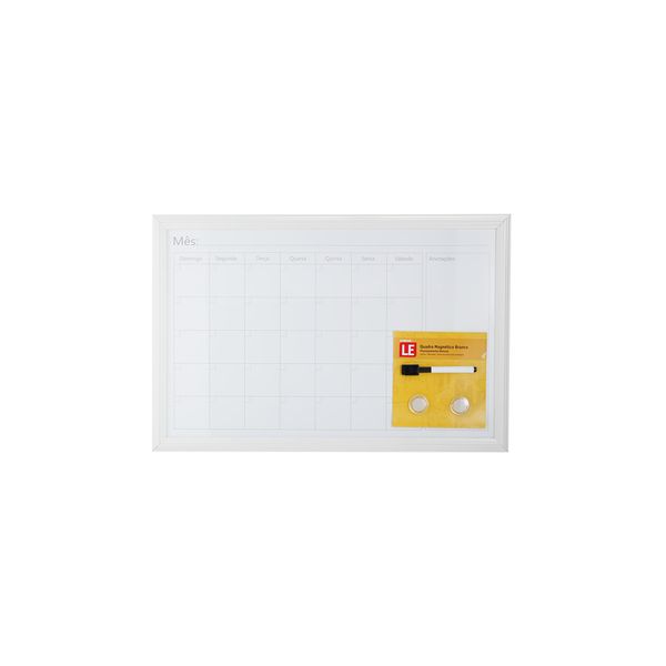 Quadro Magnético Branco Le Planejamento Mensal com 2 Ímã e Marcador 40x60cm Quadro Magnético Branco Le Planejamento Mensal com 2 Ímã e Marcador 40x60cm