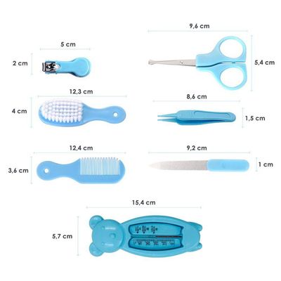 Kit Cuidados Higiene Bebe Pente Escova Cortador De Unha Recém Nascidos Azul