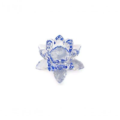 Enfeite Escultura De Vidro Flor De Lotus De 10cm Com Base Espelhada Led Rgb Enfeite De Cristal Azul