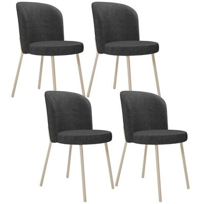 Kit 4 Cadeiras Sala de Jantar Estofada Gavi Arena L02 Linho Cinza Escuro - Lyam Decor