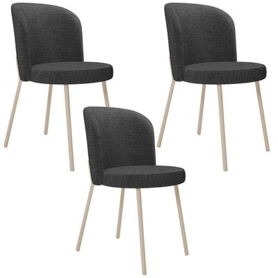 Kit 3 Cadeiras Sala de Jantar Estofada Gavi Arena L02 Linho Cinza Escuro - Lyam Decor