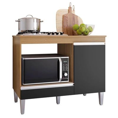 Balcão Cooktop Mdp 100cm Carla 1 Porta Ajl Móveis Amêndoa Preto