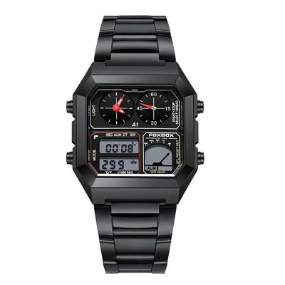 Relógio Digital Masculino Design Clássico Duplo Display Em Aço Inoxidável 3atm Preto