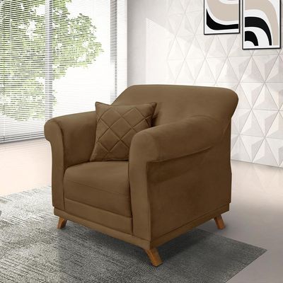 Kit 2 Poltronas Decorativas com 2 Almofadas Armstrong Suede Caramelo - Gran Belo