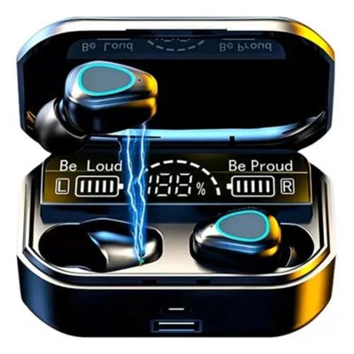 Fone de Ouvido Preto TWS Controle Touch e Power Bank Portátil Integrado