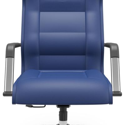 Cadeira De Escritório Giratória Presidente Base Cromada Kirk P03 Vinil Azul - Lyam Decor