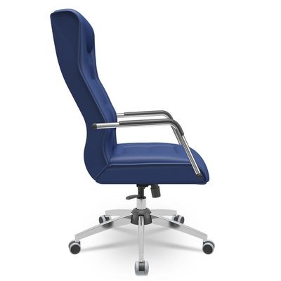 Cadeira De Escritório Giratória Presidente Base Cromada Kirk P03 Vinil Azul - Lyam Decor