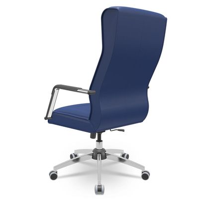 Cadeira De Escritório Giratória Presidente Base Cromada Kirk P03 Vinil Azul - Lyam Decor