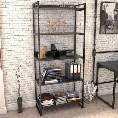 Estante Multiuso 5 Prateleiras Escritório Estilo Industrial Form C01 187x80 cm Preto Onix - Lyam Decor