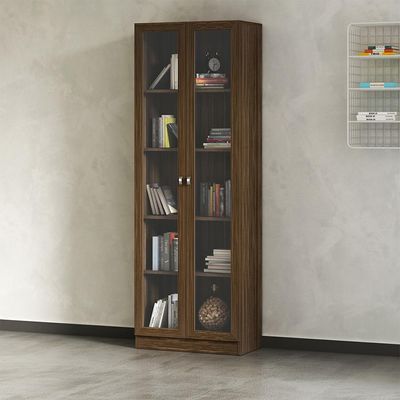 Estante Escritório Home Office 2 Portas De Vidro 4 Prateleiras Cannes 171x59 T01 Nogal - Lyam Decor
