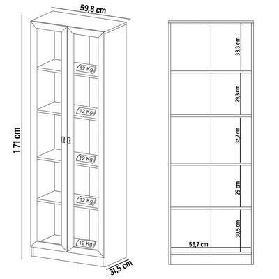 Estante Escritório Home Office 2 Portas De Vidro 4 Prateleiras Cannes 171x59 T01 Nogal - Lyam Decor