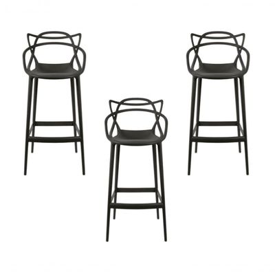 Conjunto Com 3 Banquetas Allegra Master 66 Cm Empilháveis Modernas E Confortáveis Para Cozinha Preto