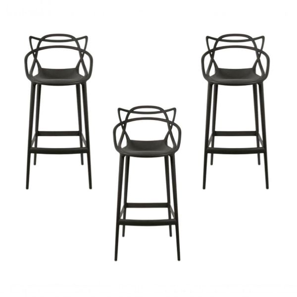 Conjunto Com 3 Banquetas Allegra Master 66 Cm Empilháveis Modernas E Confortáveis Para Cozinha Preto