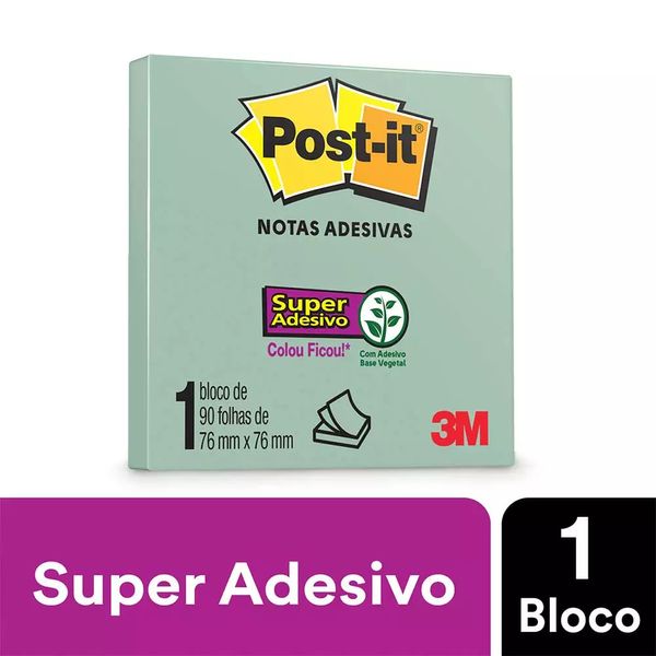 Bloco Adesivo Post It 3M Verde Menta com 90 Folhas 76x76mm