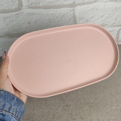 Travessa Oval Bambu Plástico 30x17cm Prato Bandeja Servir Petisco Salgados Lines Lyor