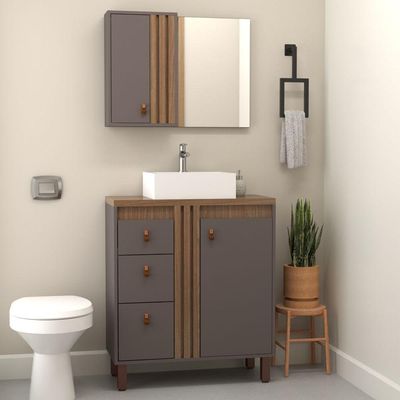 Gabinete Para Banheiro Sofia 80cm Com Pé Havana