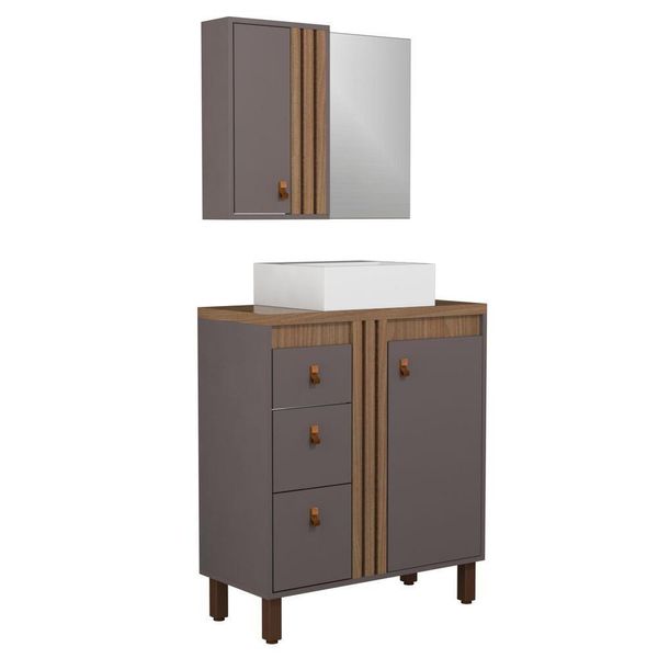 Gabinete Para Banheiro Sofia 80cm Com Pé Havana