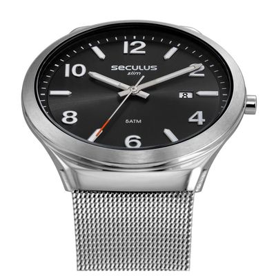 Relógio Seculus Masculino Ref:77288g0svna1 Slim Mesh Prateado